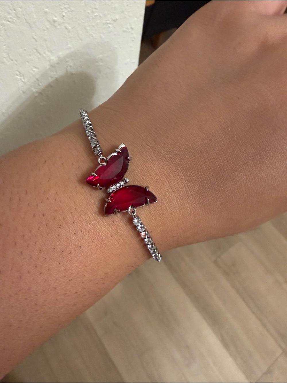 Silver Bracelet with Red Butterfly Stones - Women Jewelry